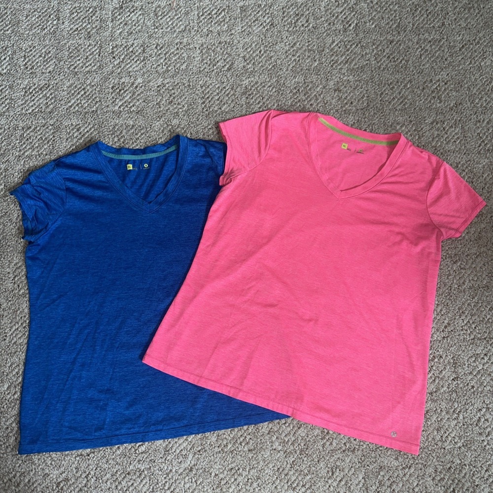 Xersion Womens Athletic V Neck  Dri-Fit Top XL  Pink & Blue - EUC WORKOUT